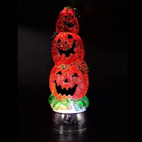 Eldnacele Battery Operated Glittering Water Spinning Light Christmas 3 Piledup Snowman 13 Inches Color Changing Lighting Decorative Clear Acrylic and Home DecorationPumpkin