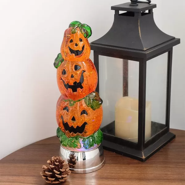 Eldnacele Battery Operated Glittering Water Spinning Light Christmas 3 Piledup Snowman 13 Inches Color Changing Lighting Decorative Clear Acrylic and Home DecorationPumpkin