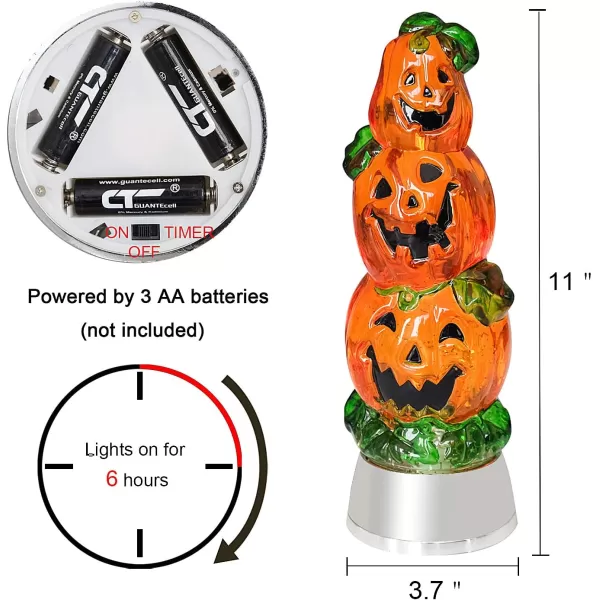 Eldnacele Battery Operated Glittering Water Spinning Light Christmas 3 Piledup Snowman 13 Inches Color Changing Lighting Decorative Clear Acrylic and Home DecorationPumpkin