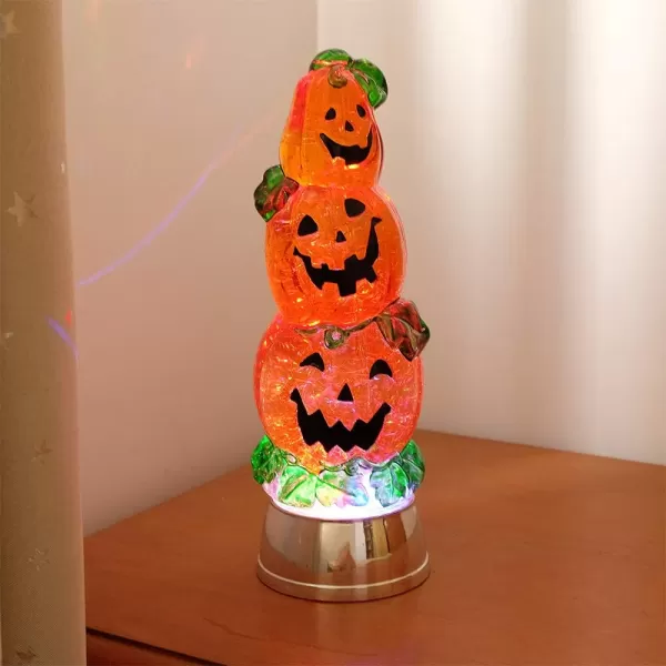 Eldnacele Battery Operated Glittering Water Spinning Light Christmas 3 Piledup Snowman 13 Inches Color Changing Lighting Decorative Clear Acrylic and Home DecorationPumpkin