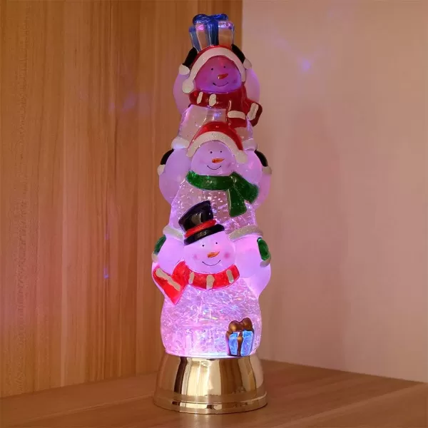 Eldnacele Battery Operated Glittering Water Spinning Light Christmas 3 Piledup Snowman 13 Inches Color Changing Lighting Decorative Clear Acrylic and Home DecorationSnowman