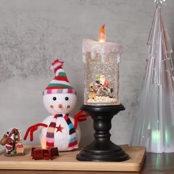 Eldnacele Battery Operated Lighted Flameless Candles Christmas Snow Globe Candle Light Swirling Water Glittering Spinning Candles for Home DecorationSantaSanta Claus