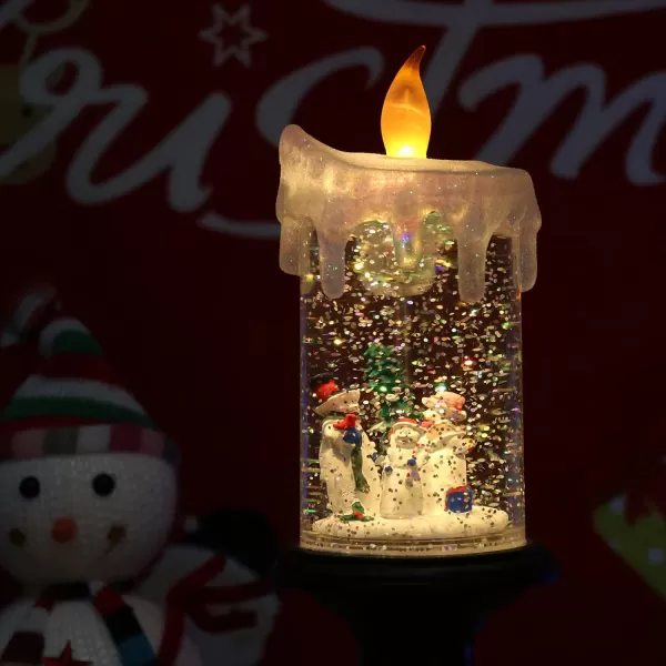 Eldnacele Battery Operated Lighted Flameless Candles Christmas Snow Globe Candle Light Swirling Water Glittering Spinning Candles for Home DecorationSantaSnowman