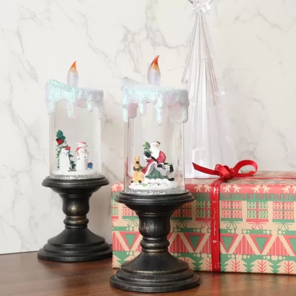 Eldnacele Battery Operated Lighted Flameless Candles Christmas Snow Globe Candle Light Swirling Water Glittering Spinning Candles for Home DecorationSantaSanta Claus