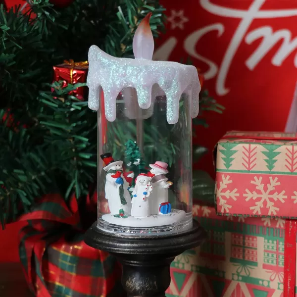 Eldnacele Battery Operated Lighted Flameless Candles Christmas Snow Globe Candle Light Swirling Water Glittering Spinning Candles for Home DecorationSantaSnowman