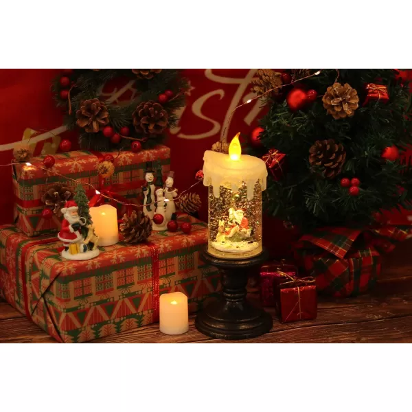 Eldnacele Battery Operated Lighted Flameless Candles Christmas Snow Globe Candle Light Swirling Water Glittering Spinning Candles for Home DecorationSantaSanta Claus