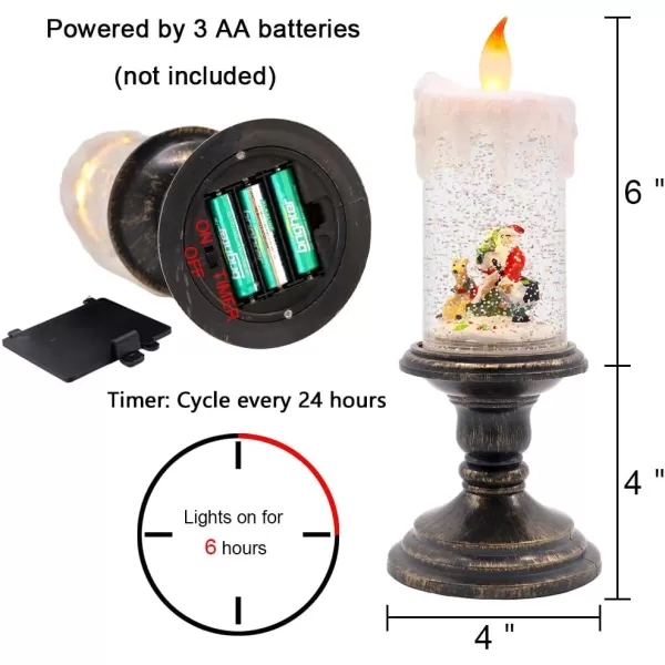 Eldnacele Battery Operated Lighted Flameless Candles Christmas Snow Globe Candle Light Swirling Water Glittering Spinning Candles for Home DecorationSantaSanta Claus
