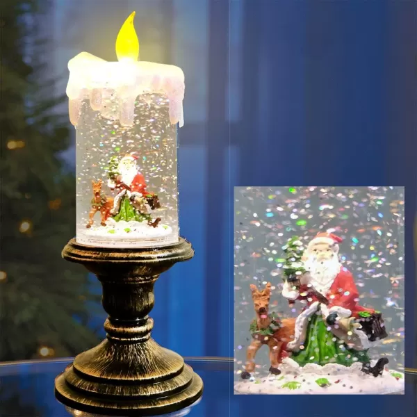 Eldnacele Battery Operated Lighted Flameless Candles Christmas Snow Globe Candle Light Swirling Water Glittering Spinning Candles for Home DecorationSantaSanta Claus