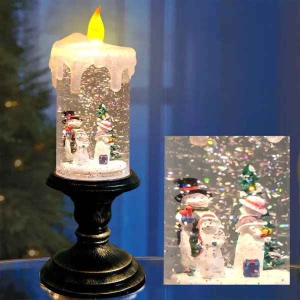 Eldnacele Battery Operated Lighted Flameless Candles Christmas Snow Globe Candle Light Swirling Water Glittering Spinning Candles for Home DecorationSantaSnowman