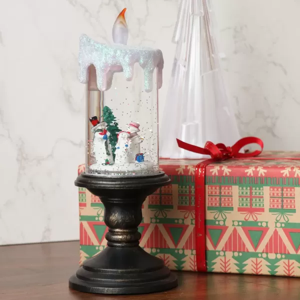 Eldnacele Battery Operated Lighted Flameless Candles Christmas Snow Globe Candle Light Swirling Water Glittering Spinning Candles for Home DecorationSantaSnowman