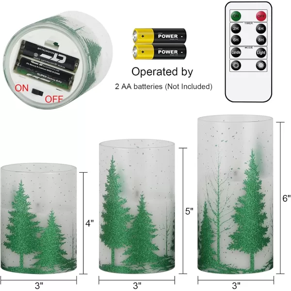 Eldnacele Flameless Flickering Candles Deer Moose Bear Decal with Hemp Rope and 6H Timer Battery Operated LED Pillar Candles Real Wax Home Dcor Christmas and Gift Set of 3Green