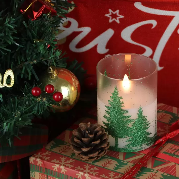 Eldnacele Flameless Flickering Candles Deer Moose Bear Decal with Hemp Rope and 6H Timer Battery Operated LED Pillar Candles Real Wax Home Dcor Christmas and Gift Set of 3Green