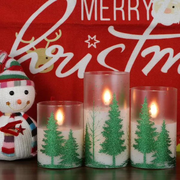 Eldnacele Flameless Flickering Candles Deer Moose Bear Decal with Hemp Rope and 6H Timer Battery Operated LED Pillar Candles Real Wax Home Dcor Christmas and Gift Set of 3Green