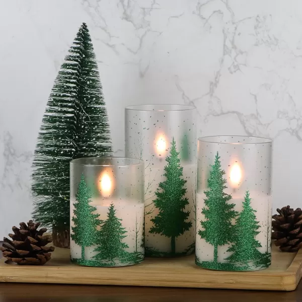 Eldnacele Flameless Flickering Candles Deer Moose Bear Decal with Hemp Rope and 6H Timer Battery Operated LED Pillar Candles Real Wax Home Dcor Christmas and Gift Set of 3Green