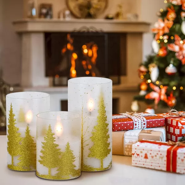 Eldnacele Flameless Flickering Candles Deer Moose Bear Decal with Hemp Rope and 6H Timer Battery Operated LED Pillar Candles Real Wax Home Dcor Christmas and Gift Set of 3Gold
