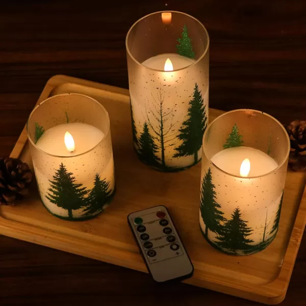 Eldnacele Flameless Flickering Candles Deer Moose Bear Decal with Hemp Rope and 6H Timer Battery Operated LED Pillar Candles Real Wax Home Dcor Christmas and Gift Set of 3Green