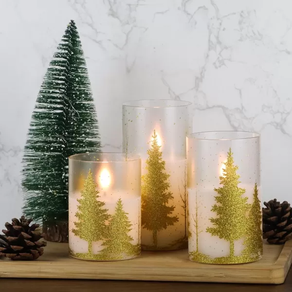 Eldnacele Flameless Flickering Candles Deer Moose Bear Decal with Hemp Rope and 6H Timer Battery Operated LED Pillar Candles Real Wax Home Dcor Christmas and Gift Set of 3Gold