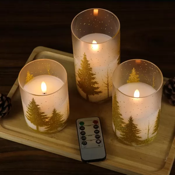 Eldnacele Flameless Flickering Candles Deer Moose Bear Decal with Hemp Rope and 6H Timer Battery Operated LED Pillar Candles Real Wax Home Dcor Christmas and Gift Set of 3Gold