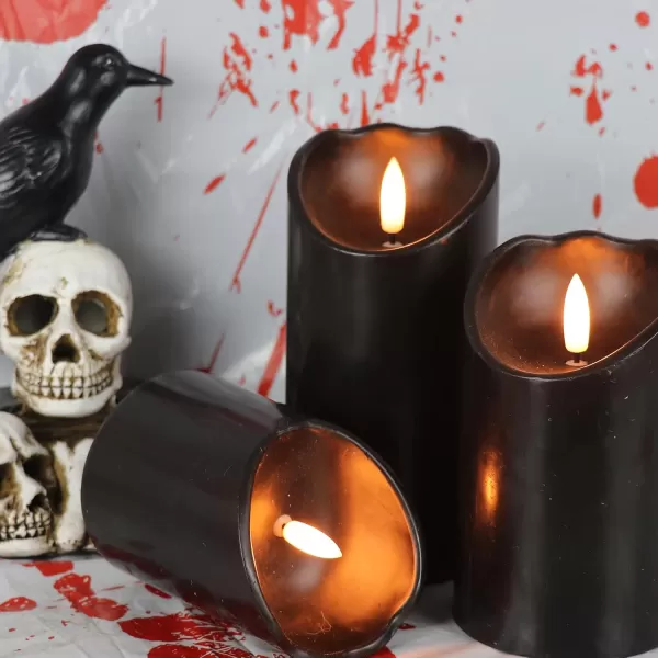 Eldnacele Flameless Flickering Candles with Remote Timer 3D Wick Real Wax Battery Operated White Pillar Candles with Remote Set of 3 for Home Wedding Party Christmas Decoration D3 x H456Black with Timer