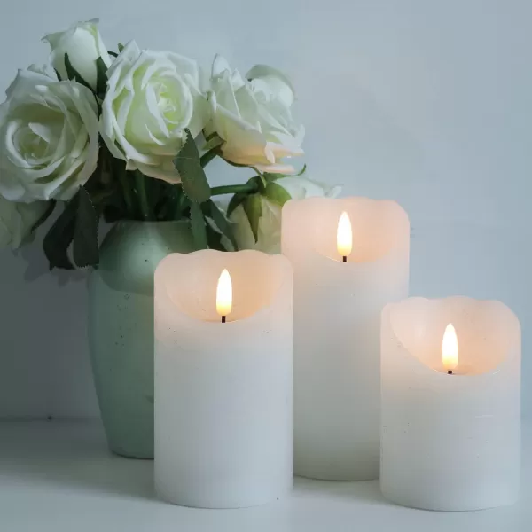 Eldnacele Flameless Flickering Candles with Remote Timer 3D Wick Real Wax Battery Operated White Pillar Candles with Remote Set of 3 for Home Wedding Party Christmas Decoration D3 x H456White with Remote