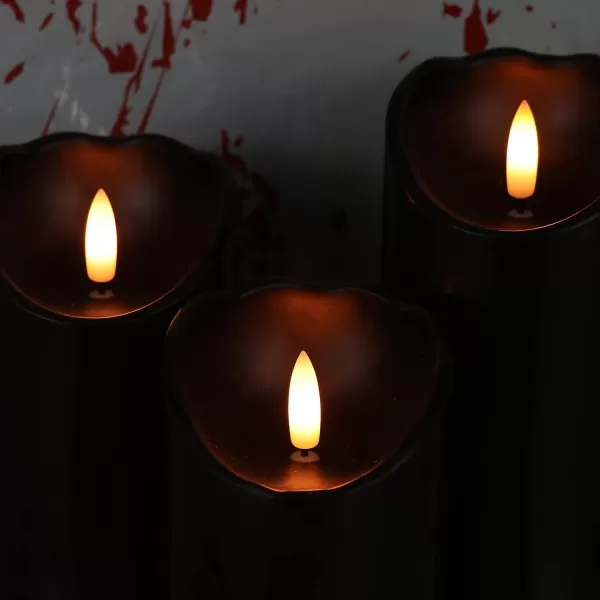 Eldnacele Flameless Flickering Candles with Remote Timer 3D Wick Real Wax Battery Operated White Pillar Candles with Remote Set of 3 for Home Wedding Party Christmas Decoration D3 x H456Black with Timer