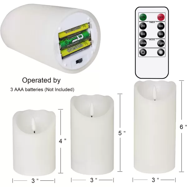 Eldnacele Flameless Flickering Candles with Remote Timer 3D Wick Real Wax Battery Operated White Pillar Candles with Remote Set of 3 for Home Wedding Party Christmas Decoration D3 x H456White with Remote