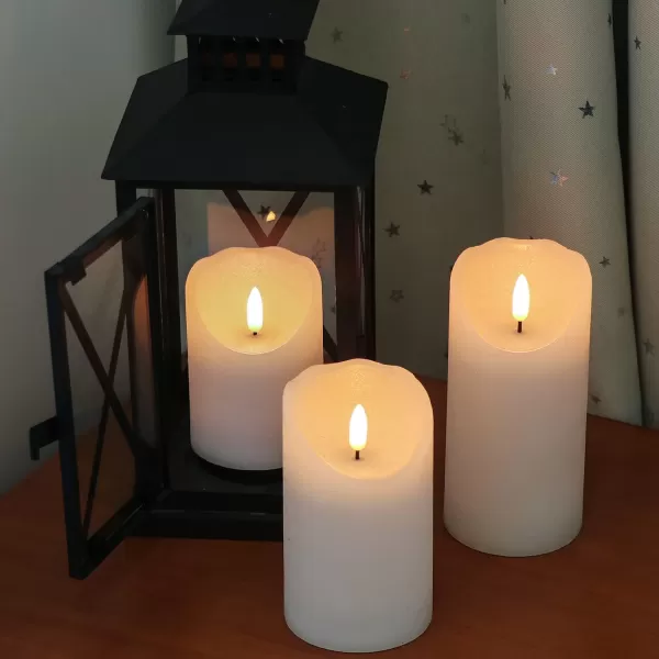 Eldnacele Flameless Flickering Candles with Remote Timer 3D Wick Real Wax Battery Operated White Pillar Candles with Remote Set of 3 for Home Wedding Party Christmas Decoration D3 x H456White with Remote