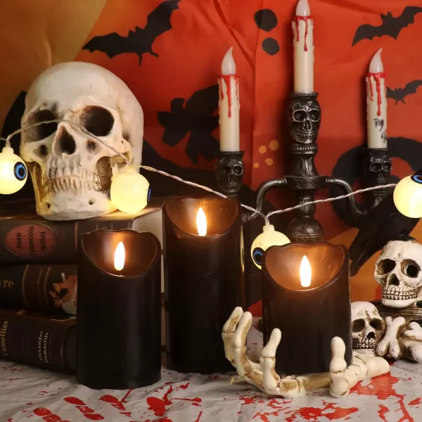 Eldnacele Flameless Flickering Candles with Remote Timer 3D Wick Real Wax Battery Operated White Pillar Candles with Remote Set of 3 for Home Wedding Party Christmas Decoration D3 x H456Black with Timer