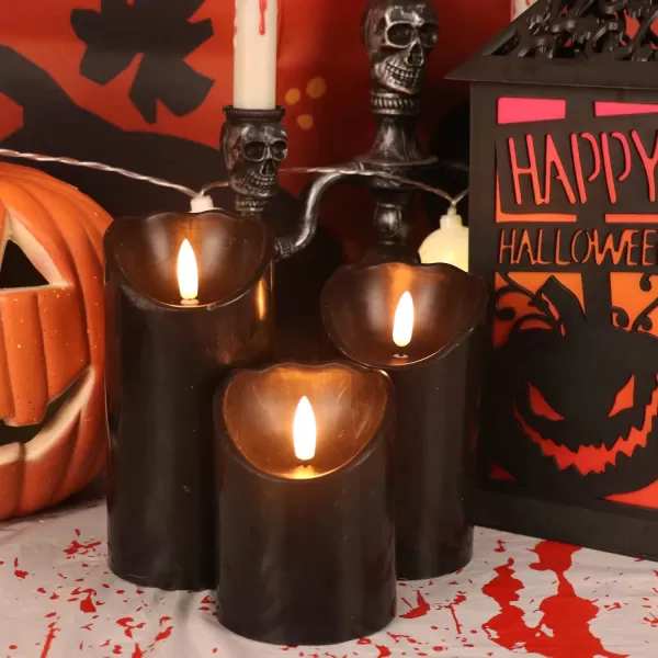Eldnacele Flameless Flickering Candles with Remote Timer 3D Wick Real Wax Battery Operated White Pillar Candles with Remote Set of 3 for Home Wedding Party Christmas Decoration D3 x H456Black with Timer