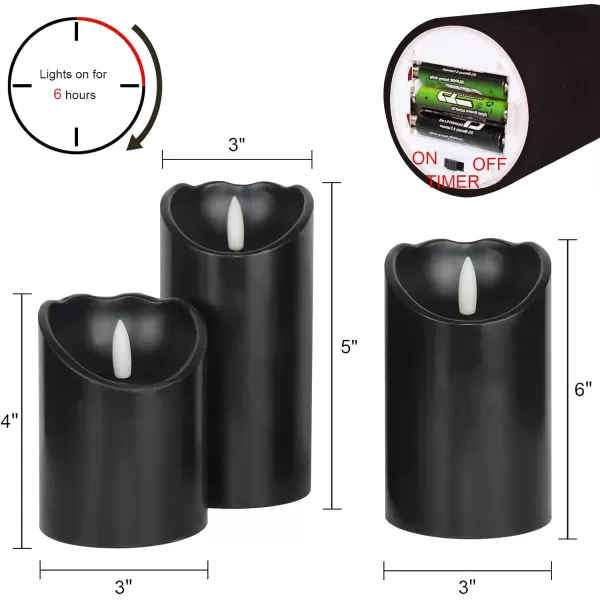 Eldnacele Flameless Flickering Candles with Remote Timer 3D Wick Real Wax Battery Operated White Pillar Candles with Remote Set of 3 for Home Wedding Party Christmas Decoration D3 x H456Black with Timer