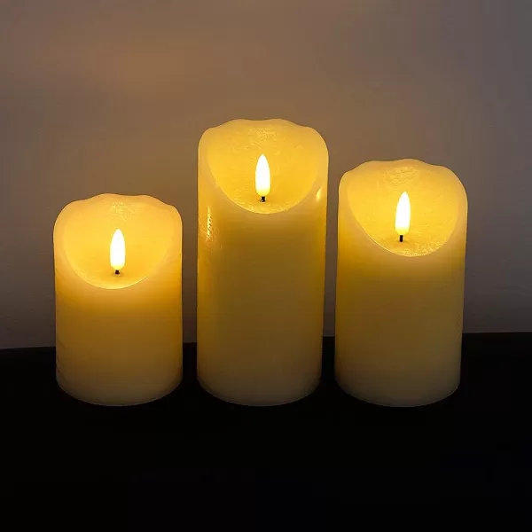 Eldnacele Flameless Flickering Candles with Remote Timer 3D Wick Real Wax Battery Operated White Pillar Candles with Remote Set of 3 for Home Wedding Party Christmas Decoration D3 x H456Ivory with Remote