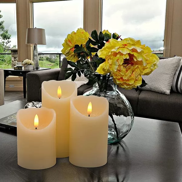 Eldnacele Flameless Flickering Candles with Remote Timer 3D Wick Real Wax Battery Operated White Pillar Candles with Remote Set of 3 for Home Wedding Party Christmas Decoration D3 x H456Ivory with Remote