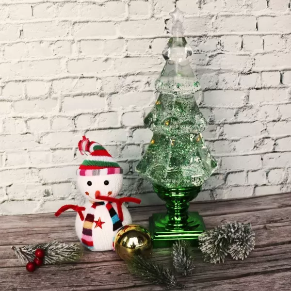 Eldnacele Musical 14quot Lightup Christmas Tree Snow Globe Water Glittering Tree Clear Acrylic with USB Line and 6 Hours Timer for Home DecorationGreen
