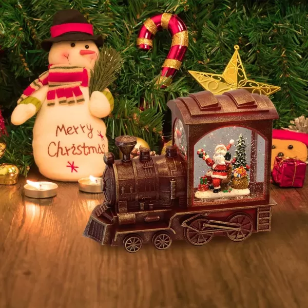 Eldnacele Singing Christmas Train Snow Globe with Music ampamp Timer Lightedup Battery Operated Glittering Lantern for Christmas Table Centerpiece Decoration and Gift SnowmanSanta Train