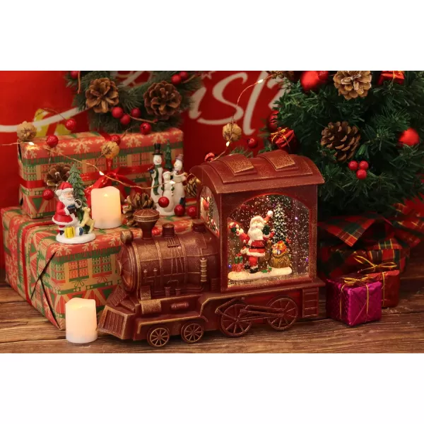 Eldnacele Singing Christmas Train Snow Globe with Music ampamp Timer Lightedup Battery Operated Glittering Lantern for Christmas Table Centerpiece Decoration and Gift SnowmanSanta Train