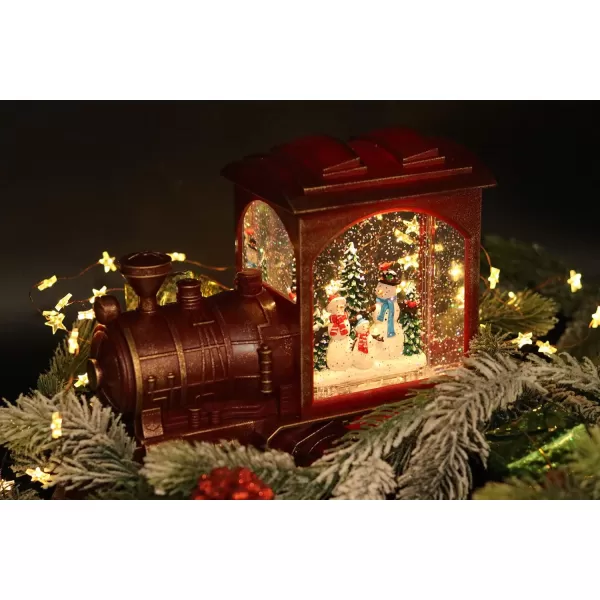 Eldnacele Singing Christmas Train Snow Globe with Music ampamp Timer Lightedup Battery Operated Glittering Lantern for Christmas Table Centerpiece Decoration and Gift SnowmanSnowman Train
