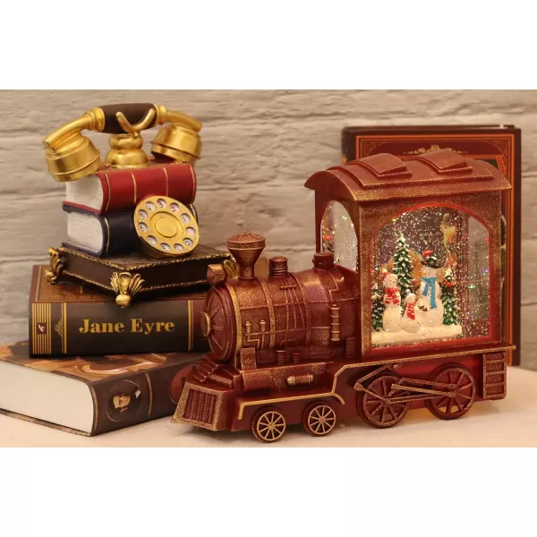 Eldnacele Singing Christmas Train Snow Globe with Music ampamp Timer Lightedup Battery Operated Glittering Lantern for Christmas Table Centerpiece Decoration and Gift SnowmanSnowman Train