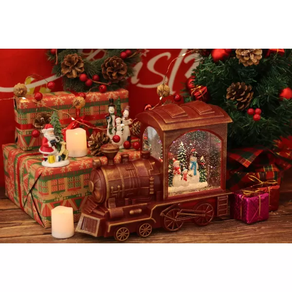 Eldnacele Singing Christmas Train Snow Globe with Music ampamp Timer Lightedup Battery Operated Glittering Lantern for Christmas Table Centerpiece Decoration and Gift SnowmanSnowman Train