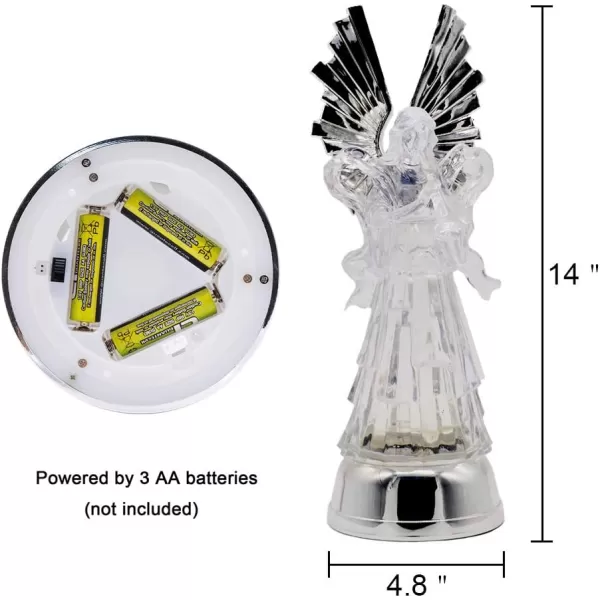 Eldnacele Snow Globe Angel with Trumpet Lighted Water Glittering Swirling Crystal Angel StatueTimer Battery Operated Sparkling MultiColor Changing Praying Angel Figurine for Christmas DecorationAngel With Trumpet