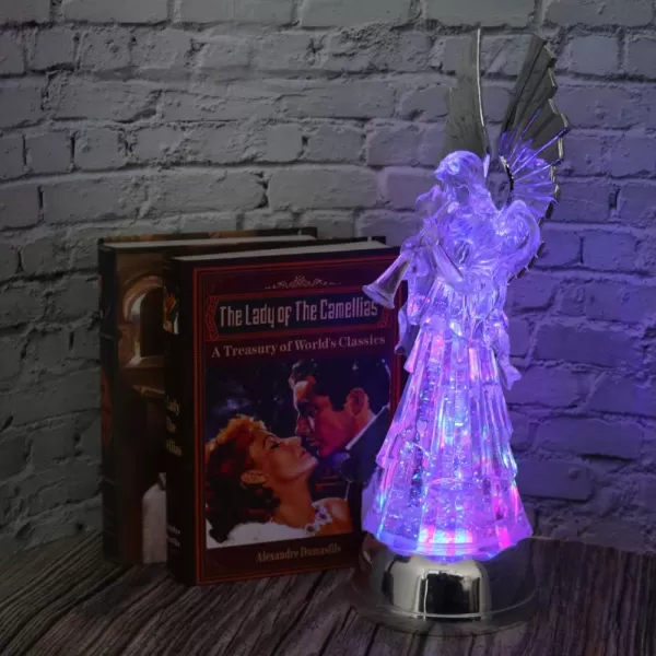 Eldnacele Snow Globe Angel with Trumpet Lighted Water Glittering Swirling Crystal Angel StatueTimer Battery Operated Sparkling MultiColor Changing Praying Angel Figurine for Christmas DecorationAngel With Trumpet