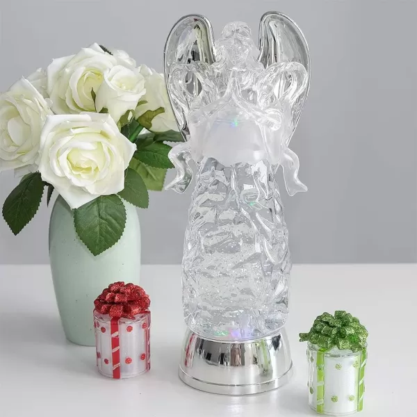 Eldnacele Snow Globe Angel with Trumpet Lighted Water Glittering Swirling Crystal Angel StatueTimer Battery Operated Sparkling MultiColor Changing Praying Angel Figurine for Christmas DecorationPrayer