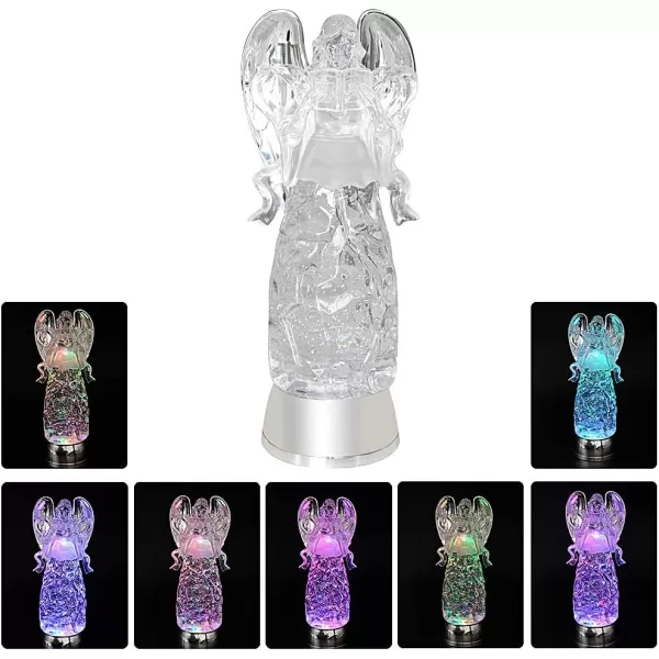 Eldnacele Snow Globe Angel with Trumpet Lighted Water Glittering Swirling Crystal Angel StatueTimer Battery Operated Sparkling MultiColor Changing Praying Angel Figurine for Christmas DecorationBible