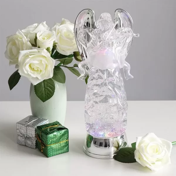 Eldnacele Snow Globe Angel with Trumpet Lighted Water Glittering Swirling Crystal Angel StatueTimer Battery Operated Sparkling MultiColor Changing Praying Angel Figurine for Christmas DecorationViolinist