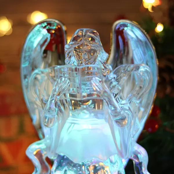 Eldnacele Snow Globe Angel with Trumpet Lighted Water Glittering Swirling Crystal Angel StatueTimer Battery Operated Sparkling MultiColor Changing Praying Angel Figurine for Christmas DecorationBible