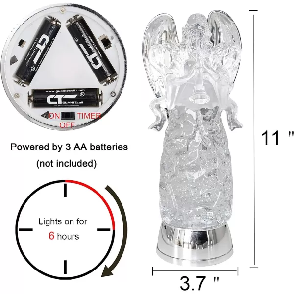 Eldnacele Snow Globe Angel with Trumpet Lighted Water Glittering Swirling Crystal Angel StatueTimer Battery Operated Sparkling MultiColor Changing Praying Angel Figurine for Christmas DecorationHorner
