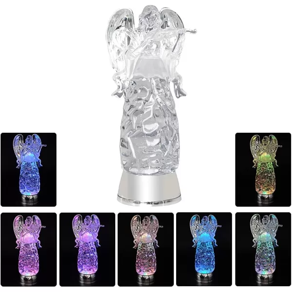 Eldnacele Snow Globe Angel with Trumpet Lighted Water Glittering Swirling Crystal Angel StatueTimer Battery Operated Sparkling MultiColor Changing Praying Angel Figurine for Christmas DecorationViolinist