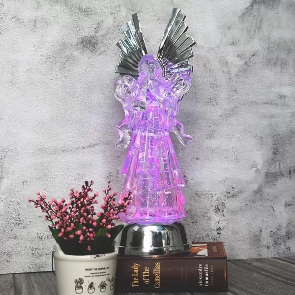 Eldnacele Snow Globe Angel with Trumpet Lighted Water Glittering Swirling Crystal Angel StatueTimer Battery Operated Sparkling MultiColor Changing Praying Angel Figurine for Christmas DecorationAngel With Trumpet