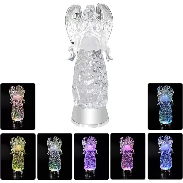 Eldnacele Snow Globe Angel with Trumpet Lighted Water Glittering Swirling Crystal Angel StatueTimer Battery Operated Sparkling MultiColor Changing Praying Angel Figurine for Christmas DecorationPrayer