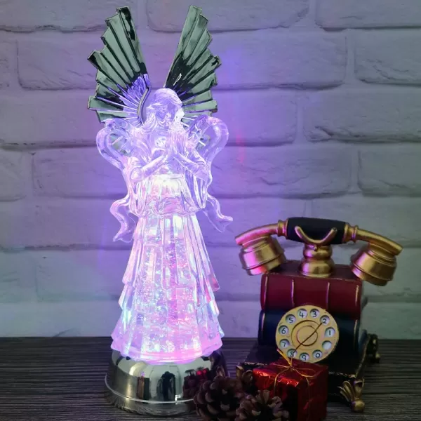 Eldnacele Snow Globe Angel with Trumpet Lighted Water Glittering Swirling Crystal Angel StatueTimer Battery Operated Sparkling MultiColor Changing Praying Angel Figurine for Christmas DecorationPraying Angel