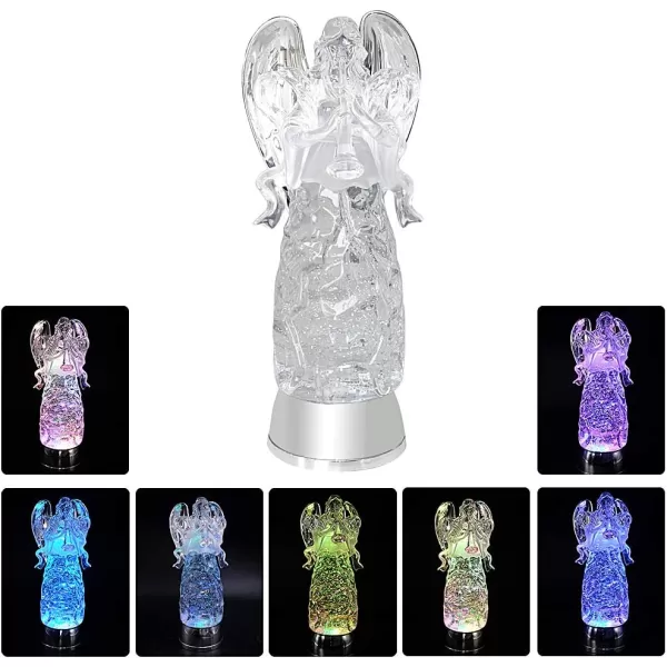 Eldnacele Snow Globe Angel with Trumpet Lighted Water Glittering Swirling Crystal Angel StatueTimer Battery Operated Sparkling MultiColor Changing Praying Angel Figurine for Christmas DecorationHorner